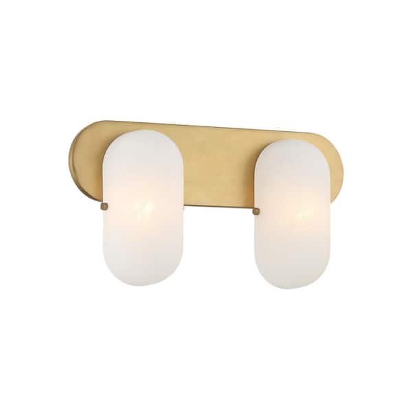 Minka Lavery Heathcote 16 in. 2-Light Legacy Brass Vanity Light with Etched Alabaster Glass Shades