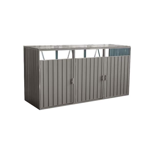 Unbranded 94.48 in. W x 48 in. H Gray Metal Outdoor Bin Shed for Garbage Storage with 3 Doors (20.61 sq. ft. )