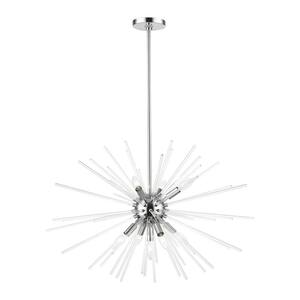 Utopia 9-Light Polished Chrome Spheroid Pendant Chandelier with Clear Glass Rods