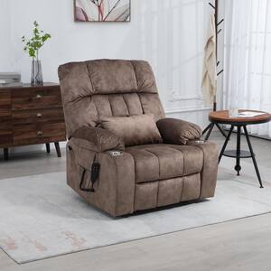 Platinum Big and Tall Dual Motor Velvet Power Lift Recliner Chair with Massage,Heating and 2-Cup Holder - Brown