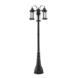Roundhouse 3-Light Black 102.5 in. Aluminum Hardwired Outdoor Weather Resistant Post Light Set with No Bulb Included