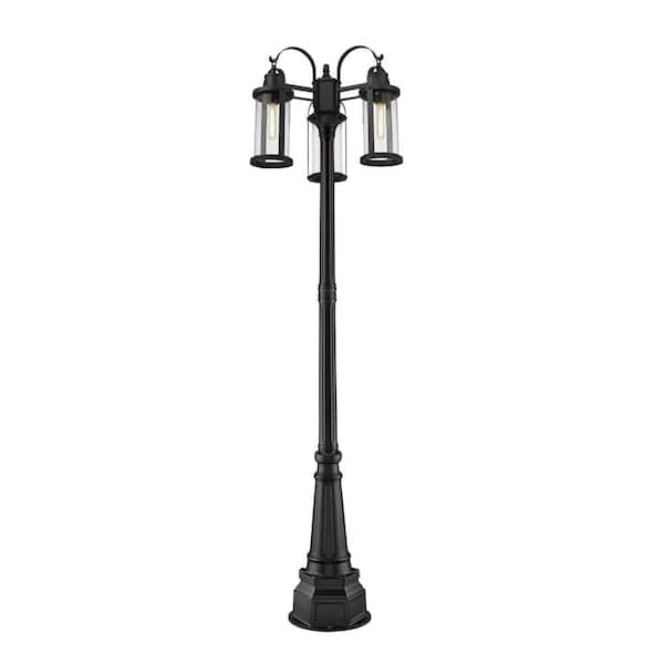 Unbranded Roundhouse 3-Light Black 102.5 in. Aluminum Hardwired Outdoor Weather Resistant Post Light Set with No Bulb Included