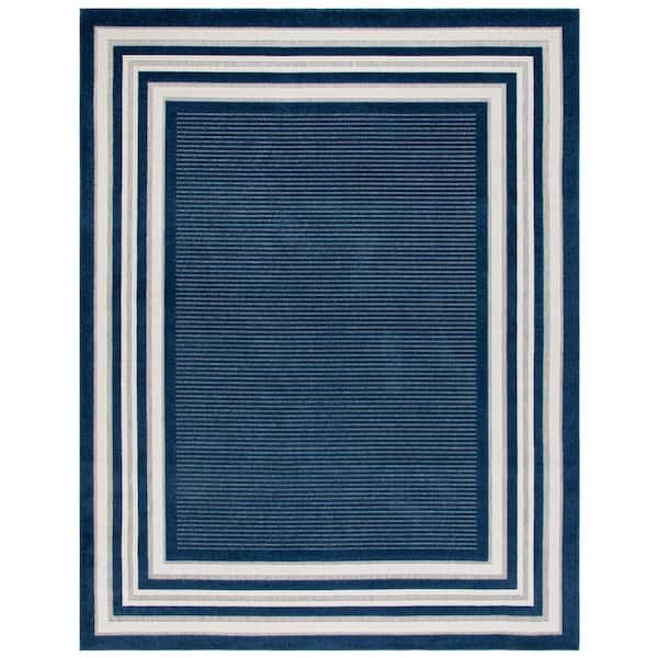 Cabana Blue/Ivory 9 ft. x 12 ft. Striped Border Indoor/Outdoor Area Rug