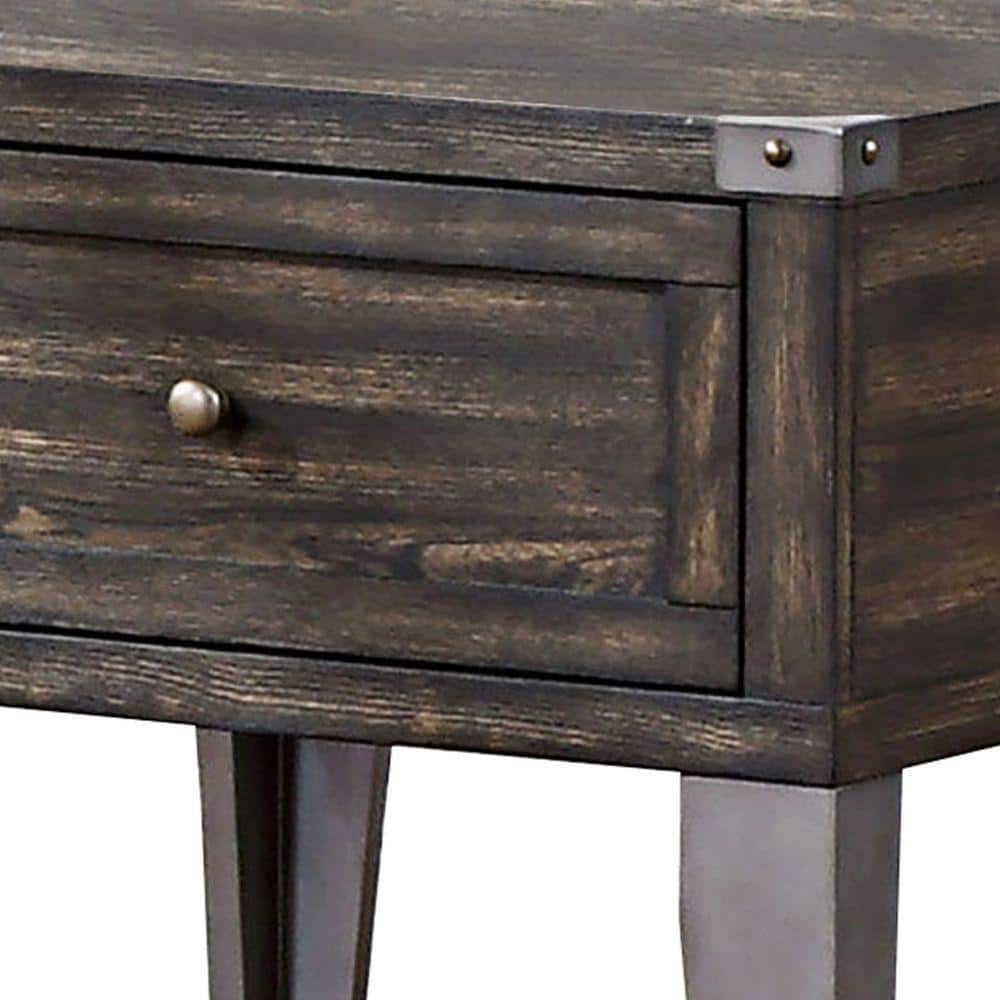 Industrial Charm Brown Wood and Metal End Table with Storage