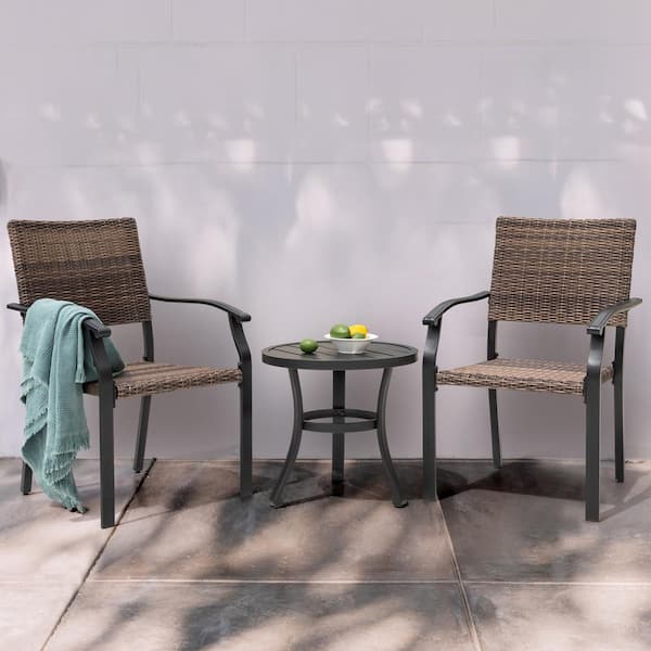 Nuu Garden Black 3-Piece Wicker and Metal Round Outdoor Bistro Set with Powder-Coated Finish