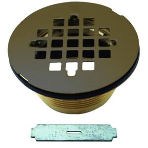2 in. No-Caulk Brass Compression Shower Drain with 4-1/4 in. Round Grid Cover, Oil Rubbed Bronze