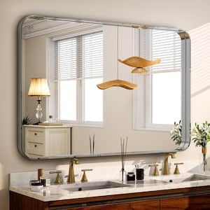 30 in. W x 48 in. H Rectangular Modern Aluminum Framed Rounded Silver Wall Mirror