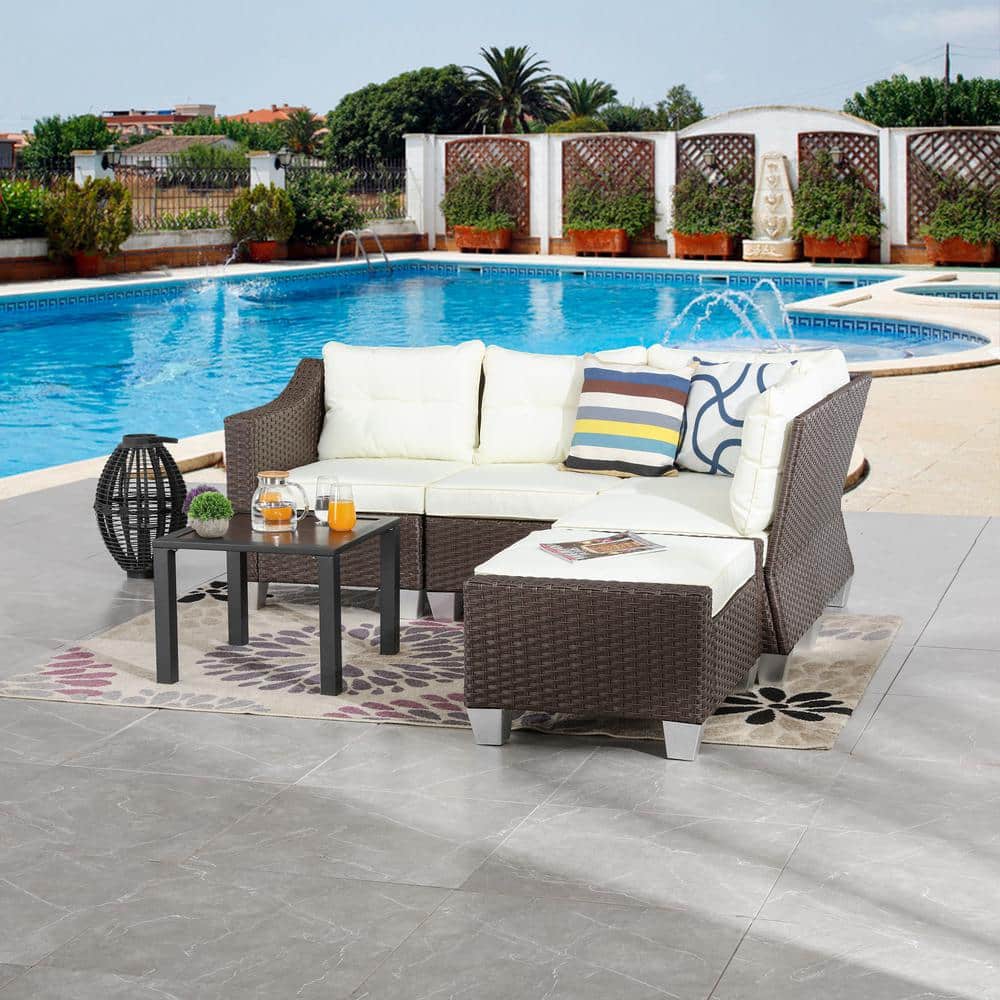 Patio Festival 6Piece Wicker Patio Conversation Set with Beige