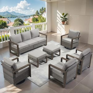 Allcot Gray Wicker 7-Piece Patio Sofa Set Outdoor Deep Seating Conversation Set with Gray Cushions