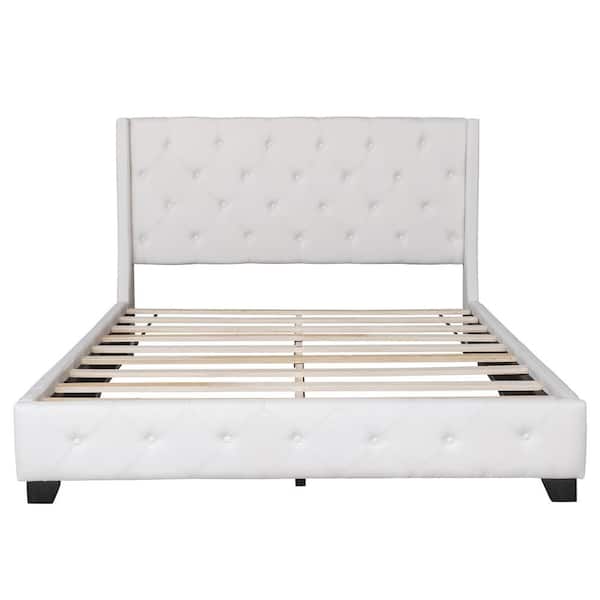 Headboard Bed Frame With On Tufted, Beige Queen Headboard And Frame