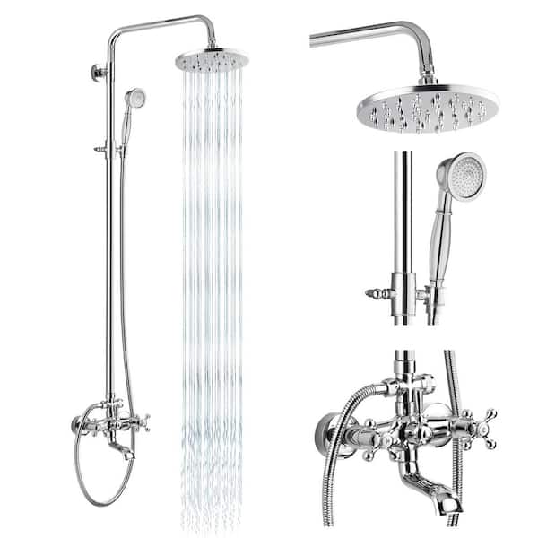 FAWEY TRED INC Outdoor Shower Faucet Set Double Knobs Handle Chrome Polish Triple Function Tub Spout Shower Fixture Pool Accessory