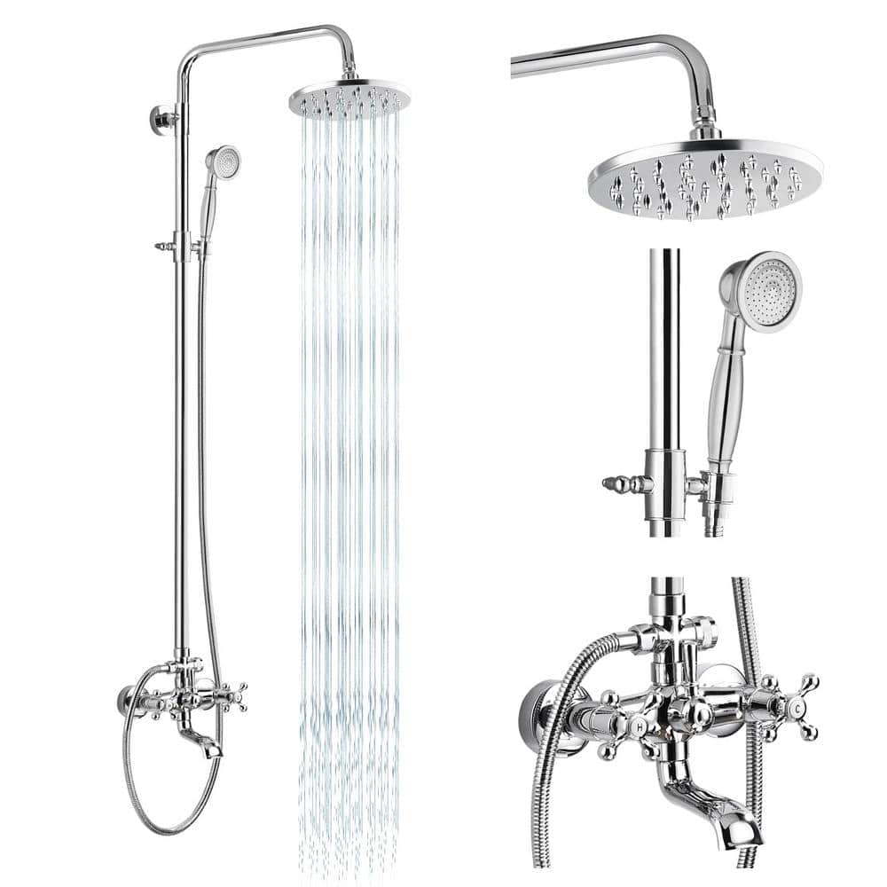 Outdoor Shower Faucet Set Double Knobs Handle Chrome Polish Triple Function