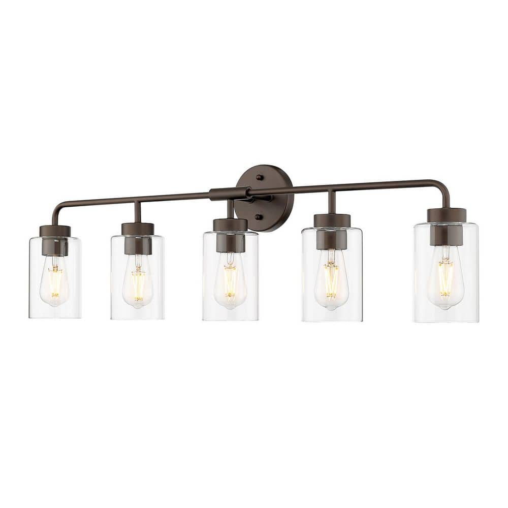 36.5 in. 5 Light Oil Rubbed Bronze Vanity Light with Clear Glass Shade price history on PriceWatchPro