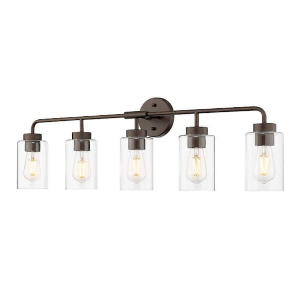 36.5 in. 5 Light Oil Rubbed Bronze Vanity Light with Clear Glass Shade
