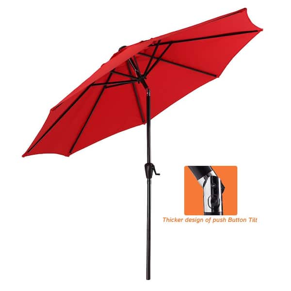 Mondawe 9 ft. Patio Umbrella Outdoor Table Market Umbrella in Red with Push Button Tilt and Crank