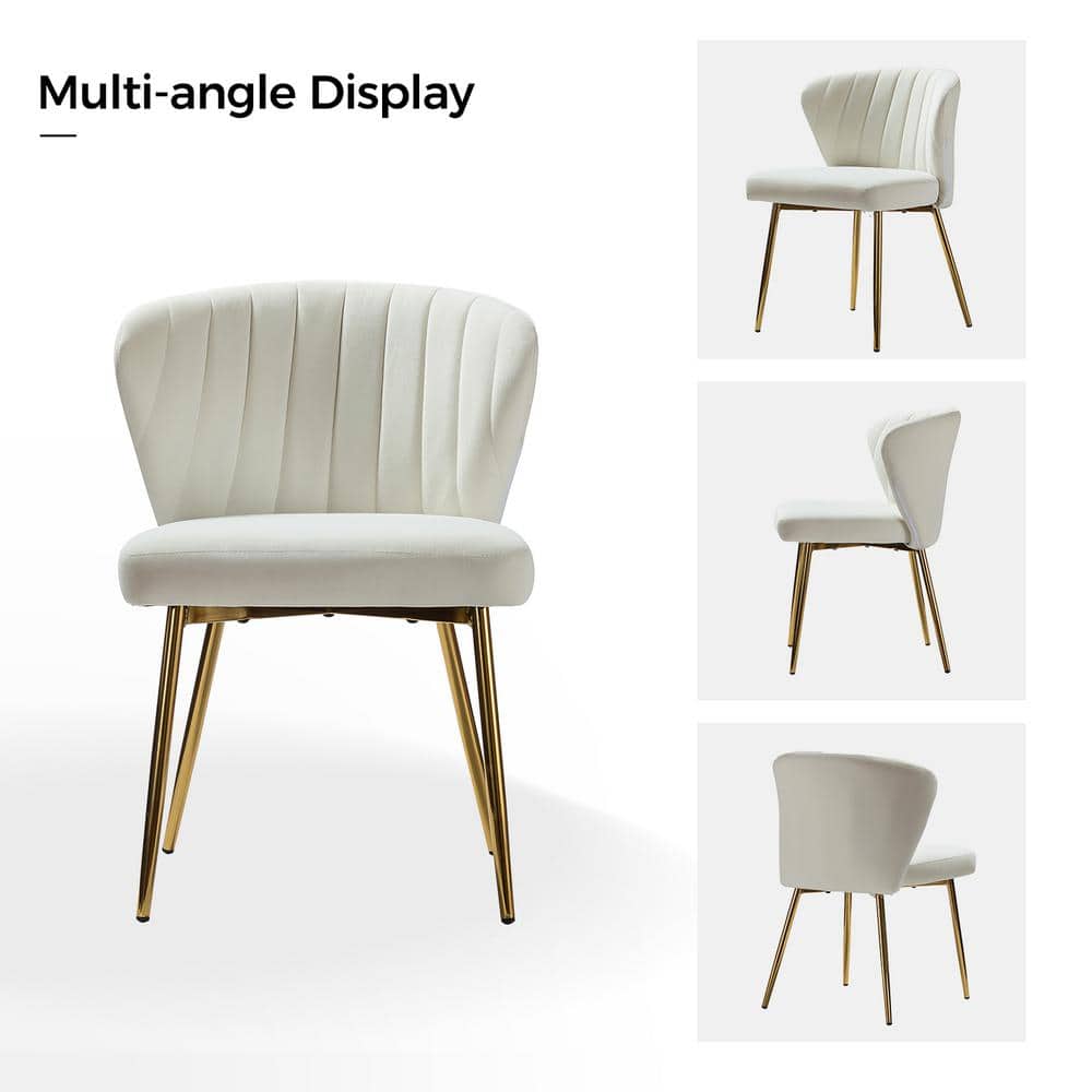 Ivory Velvet Upholstered Wingback Side Chair with Gold Metal Legs