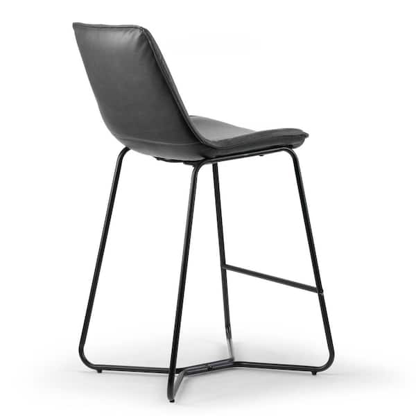 Amery 25.75 in. Grey Iron Frame Vintage Faux Leather Counter Stool (Set of 2)