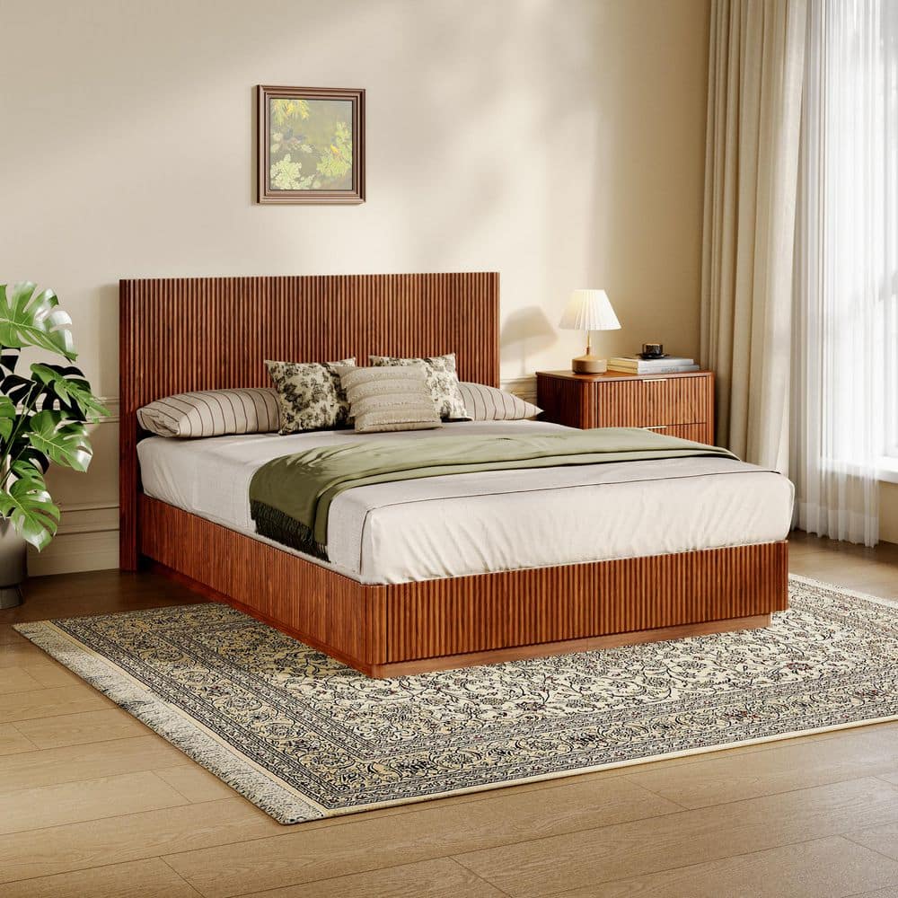 Noble House Lachlan Modern Walnut Brown Wooden Frame Queen Size