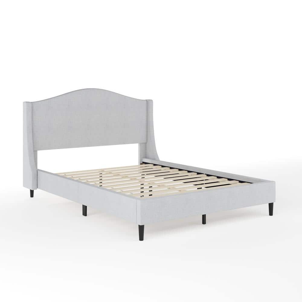 Amelia Full Gray Upholstered Platform Bed with Curved Headboard