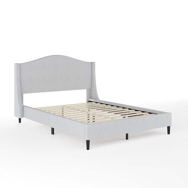 MARTHA STEWART Amelia Gray Wood Frame Full Platform Bed with Upholstered Solid Wood