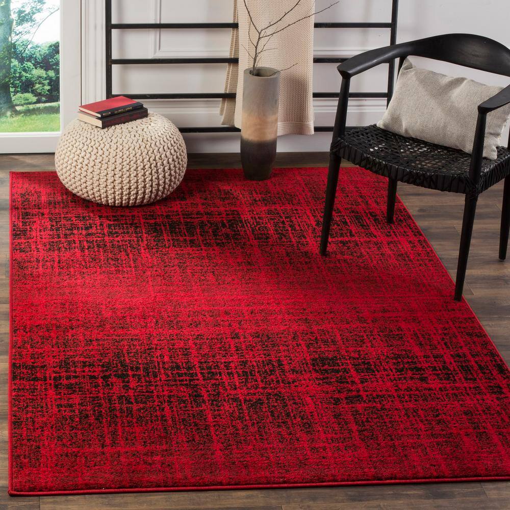 Red and Black Square Synthetic Area Rug