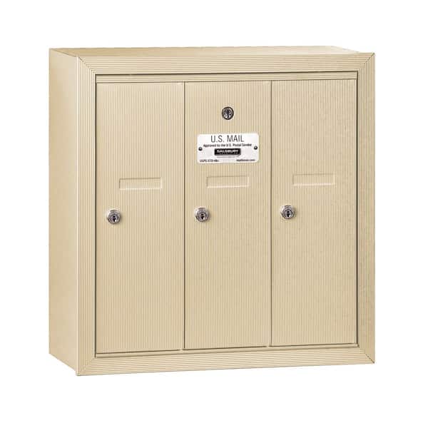 Salsbury Industries Sandstone Surface-Mounted USPS Access Vertical Mailbox with 3 Door
