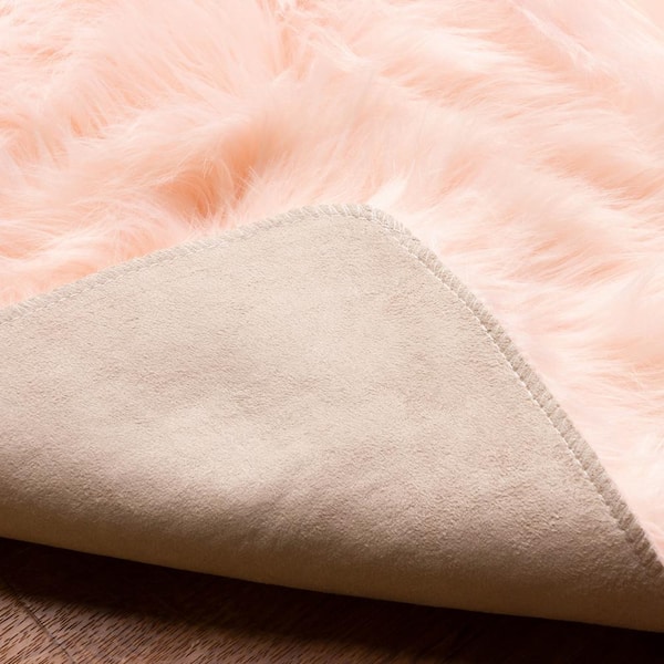 Super Area Rugs Serene Silky Faux Fur, Light Pink Fluffy Area Rug