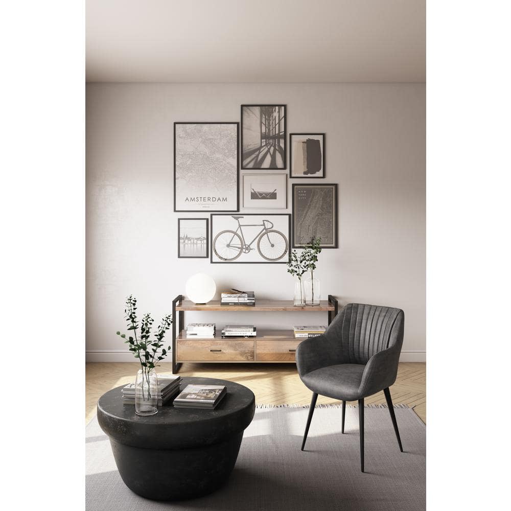 Riverside 60'' Natural Brown and Black Metal Wood TV Cabinet
