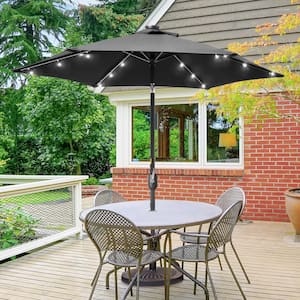7.5 ft. Solar LED Patio Umbrellas With Solar Lights and Tilt Button Market Umbrellas, Black