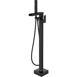 Modern Open Waterfall Single-Handle Freestanding Tub Faucet with Hand Shower Valve Included in Matte Black