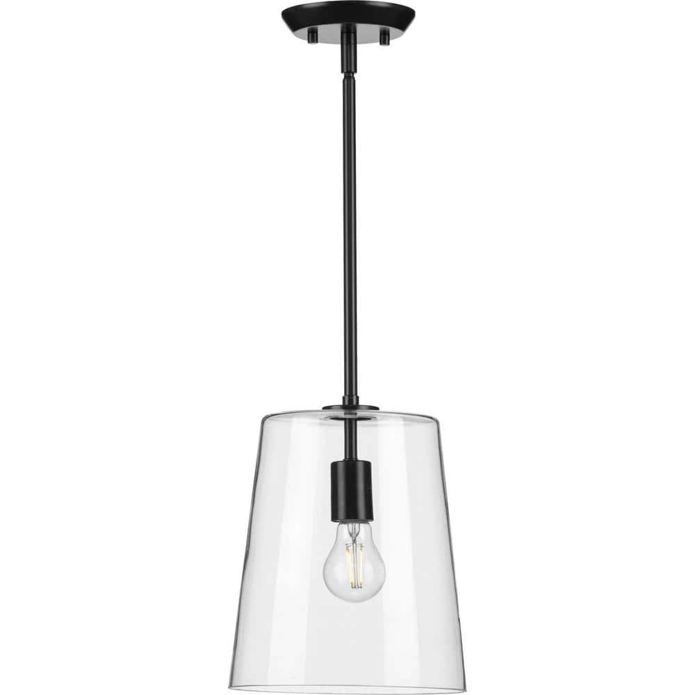 Clarion 9" Matte Black and Clear Glass Coastal Pendant Light