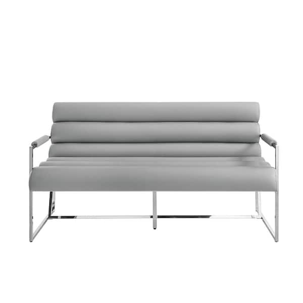 Inspired Home Maja Grey/Chrome Settee Upholstered, Stainless Steel Frame PU Leather