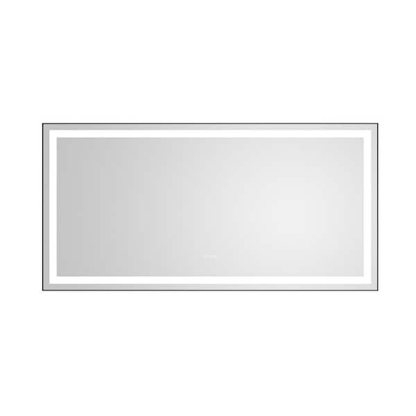 72 in. W x 36 in. H Large Rectangular Framed Dimmable LED Light Anti-Fog Wall Bathroom Vanity Mirror in Black