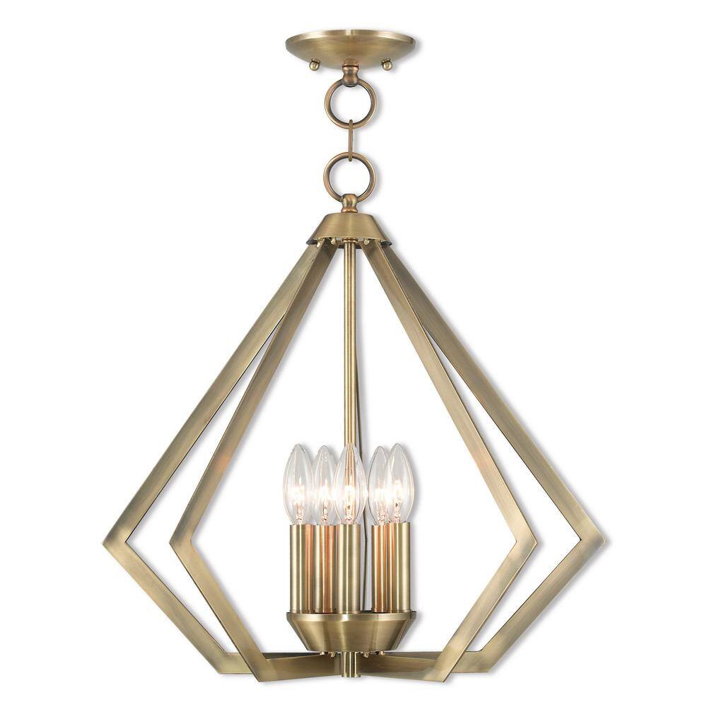 Antique Brass Crystal 5-Light Candelabra Chandelier