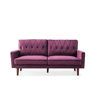 Feemster 69.3 in. Wide Square Arm Velvet Straight 3-Seater Sofa in Purple