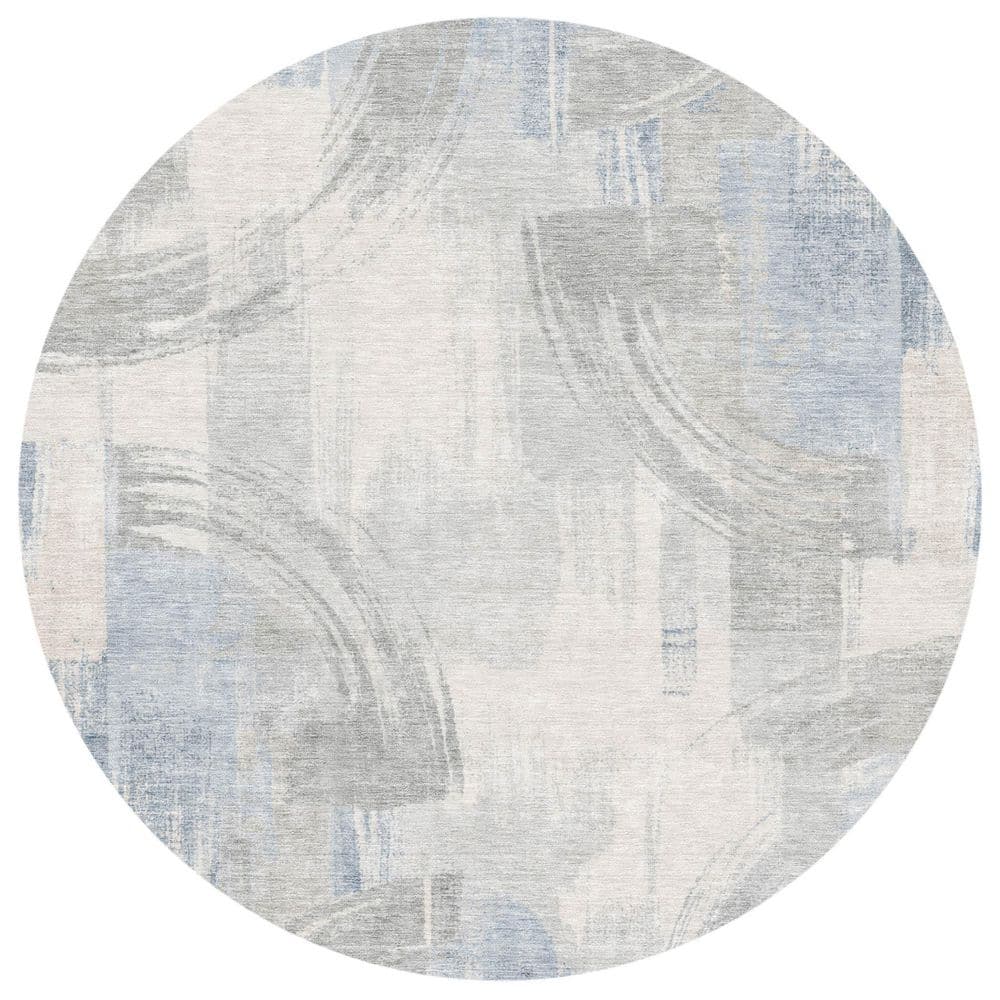 Chantille Machine Washable Indoor/Outdoor Abstract ACN2948 Silver 8 ft. x 8 ft. Round Rug price history on PriceWatchPro