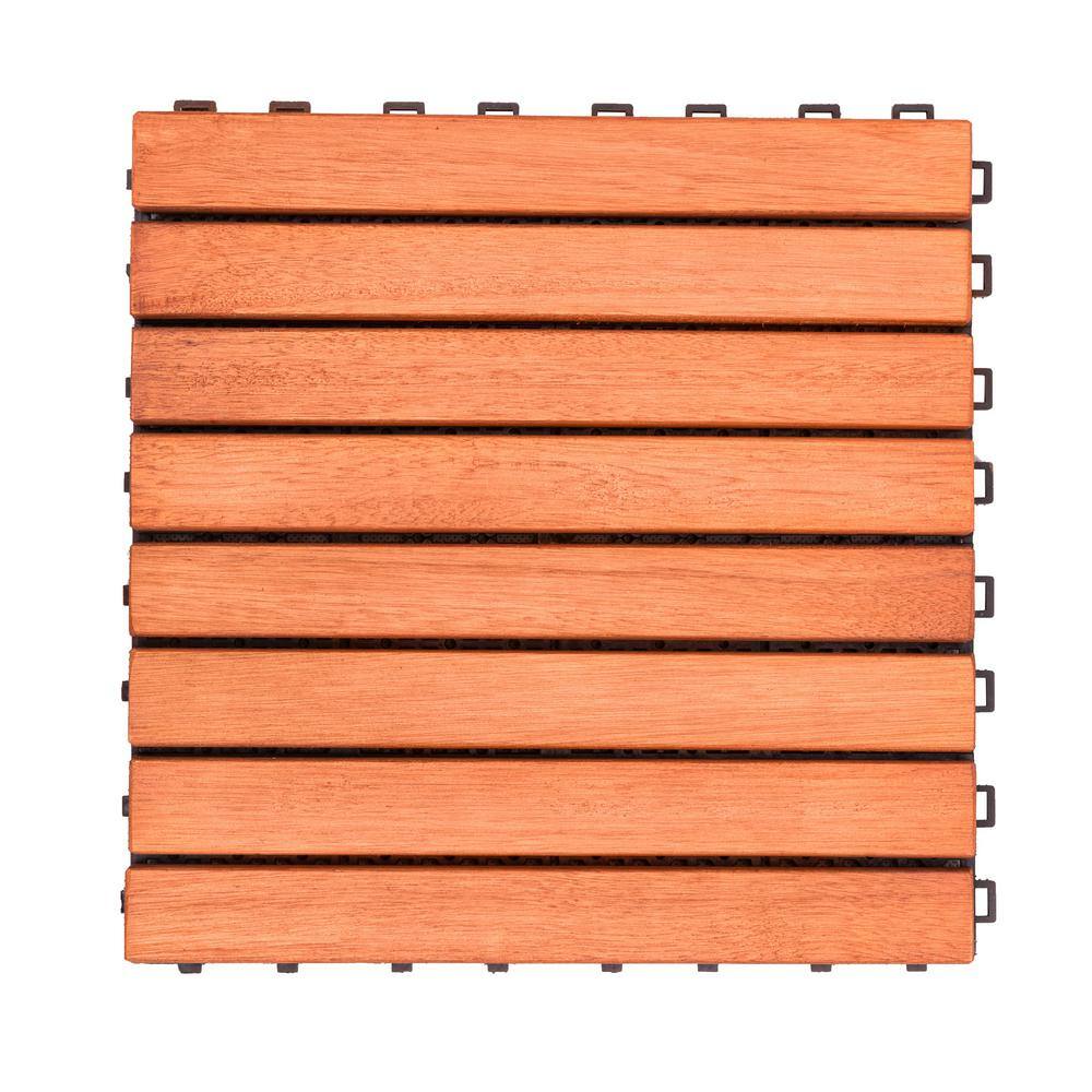 Kaia 11" Reddish Brown Eucalyptus Wood Interlocking Deck Tile Set