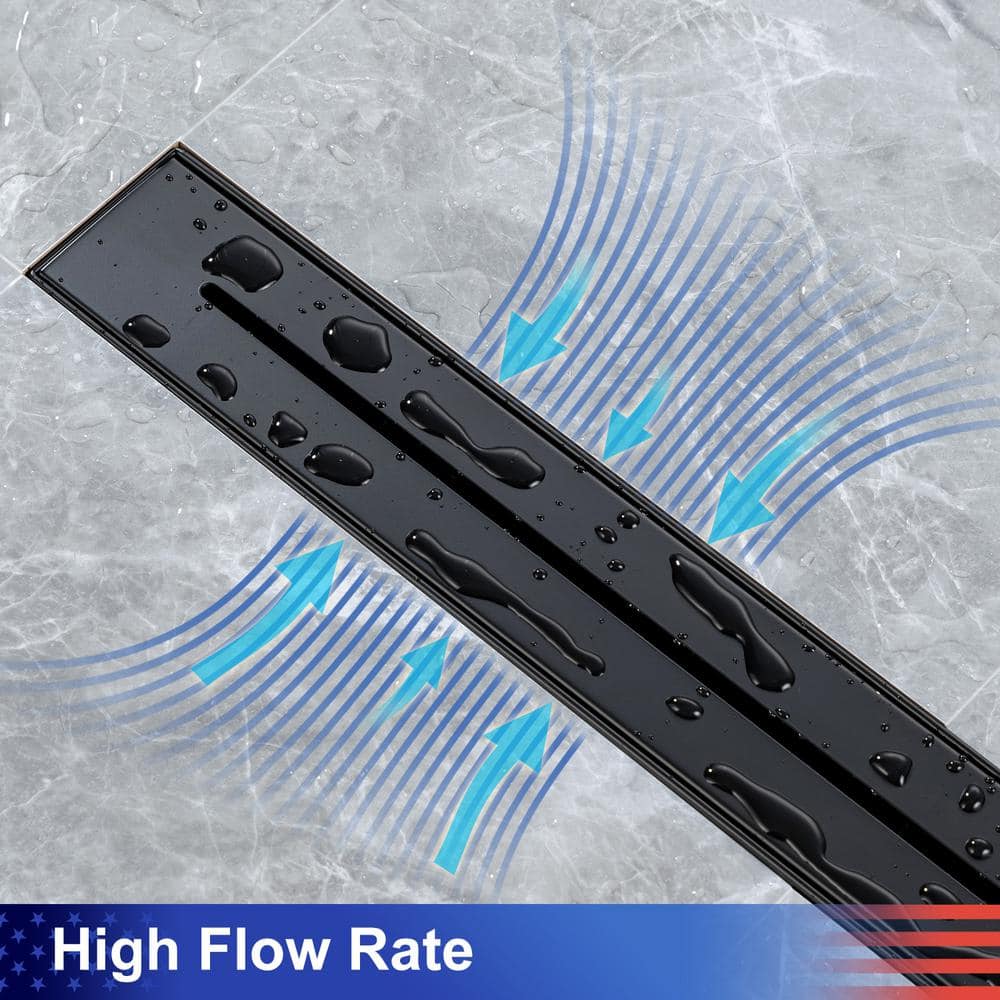 28'' Matte Black Stainless Steel Linear Grid Shower Drain