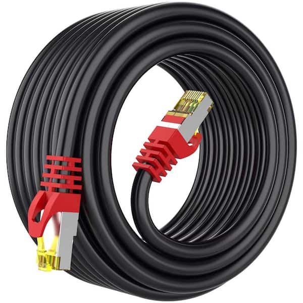 Etokfoks 50 ft. RG6 Shielded Gold Plated Cat 8 Cable Wire - Black