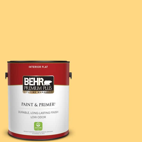 BEHR PREMIUM PLUS 1 gal. #320B-5 Zinnia Gold Flat Low Odor Interior Paint & Primer
