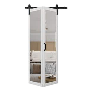 40 in. x 84 in. 1-Lite Mirrored Glass White Finished Composite Bi-Fold Sliding Barn Door with Hardware Kit