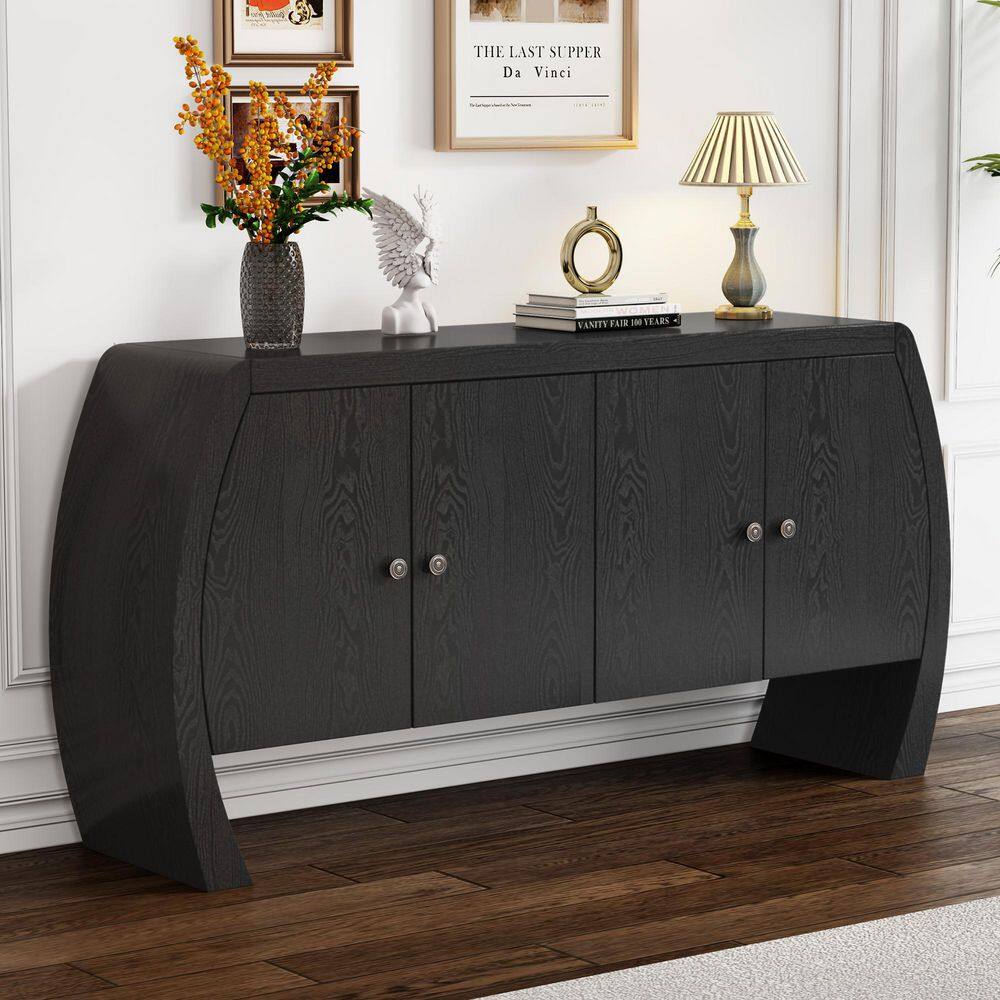 Curved Black Wood 58.6 in. Sideboard with Adjustable Shelves and Brass Handles price history on PriceWatchPro