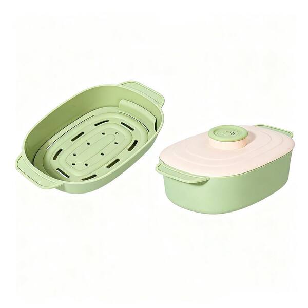 Silicone Steamer Bowl with Handle Lid, Microwave-Safe, BPA-Free with Removable Rack, Rotating Steam Vent