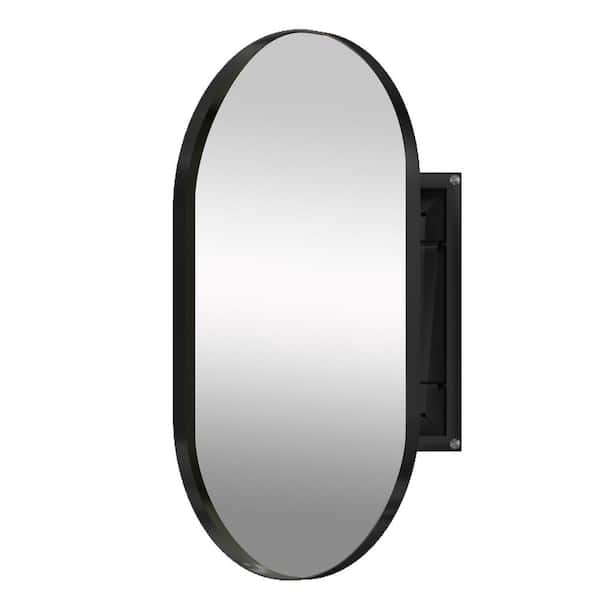 COWLOWN 20.5 in. W x 33.5 in. H Oval Black Metal Recessed Medicine Cabinet with Mirror with Adjustable Shelves