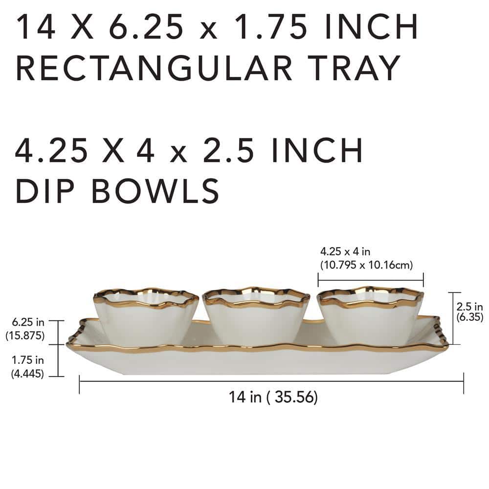Regency Gold Ceramic Tray with Condiment Bowls, 4-Piece Set