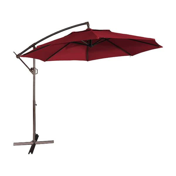 Clihome 11 ft. Outdoor Cantilever Patio Umbrella 360-degree Rotation Patio Offset Umbrella in Red