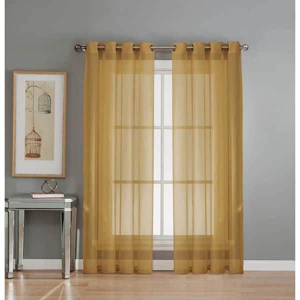 Window Elements Sheer Diamond Sheer Voile Gold Grommet Extra Wide Curtain Panel, 56 in. W x 84 in. L