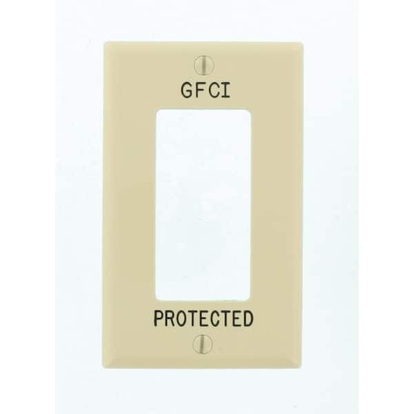 Leviton 1-Gang Decora Wall Plate, Hot Stamped GFCI Protected, Ivory