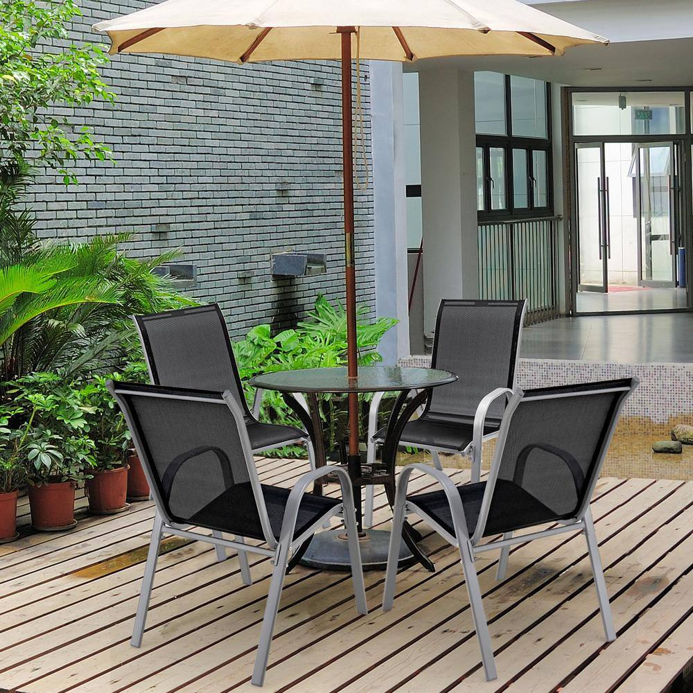 Black Stackable Outdoor Dining Chairs with Armrests, Set of 4