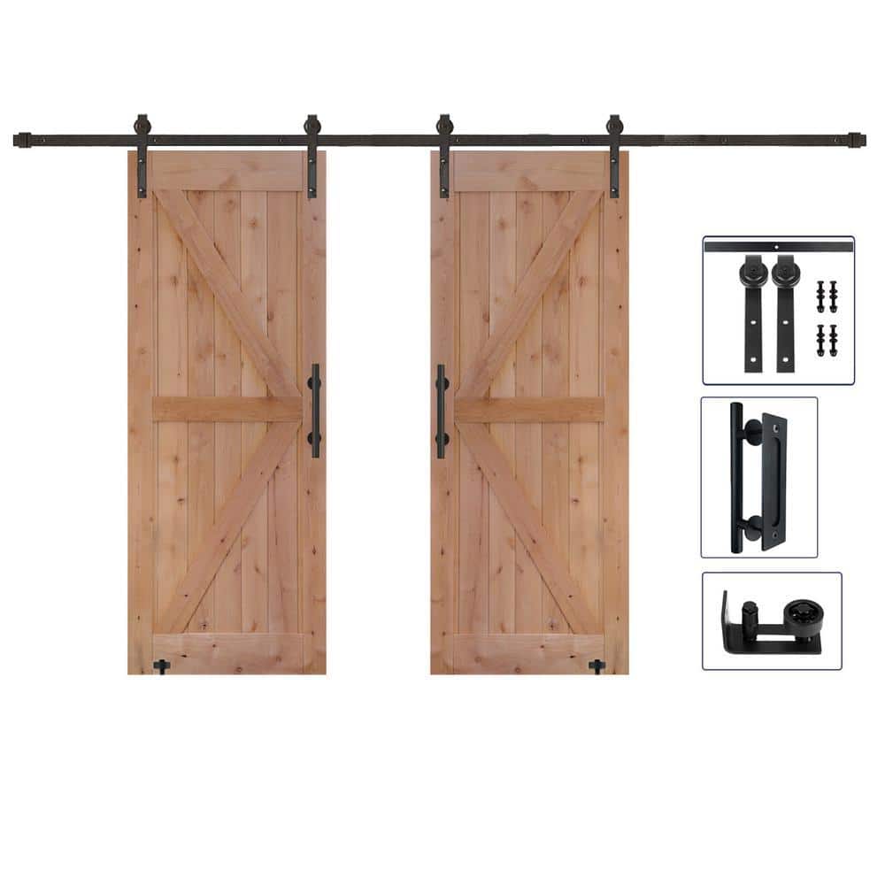 60 in. x 84 in. Assembled Bi-Parting Rustic Unfinished Hardwood